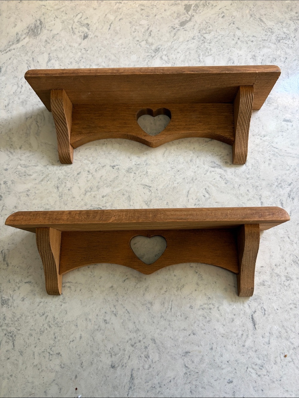 Mini Wood Shelves w/ Heart Cut Out Set Of 2 Grannycore Country Cottage 8"